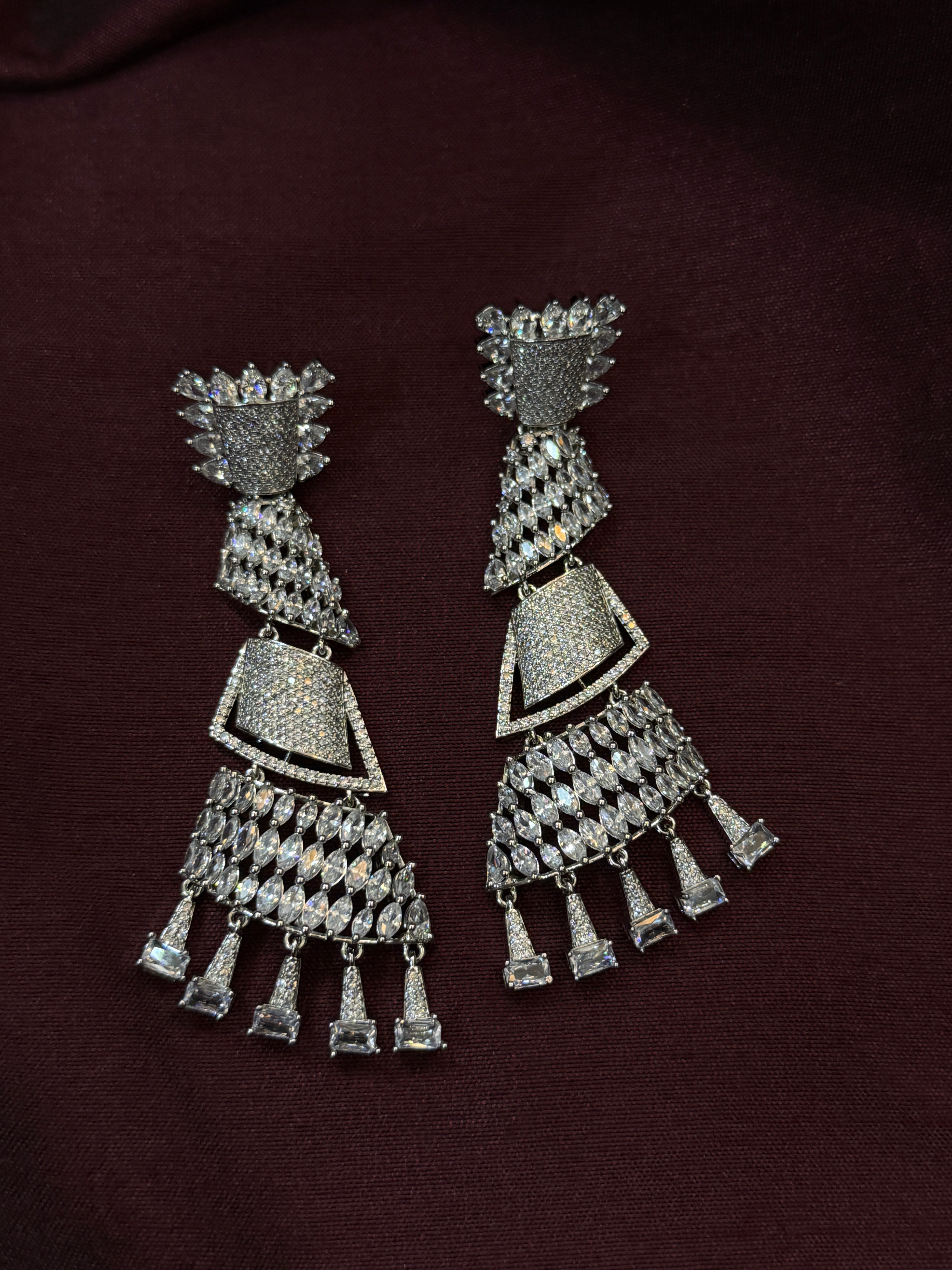 Statement Geometric CZ Stone Earrings